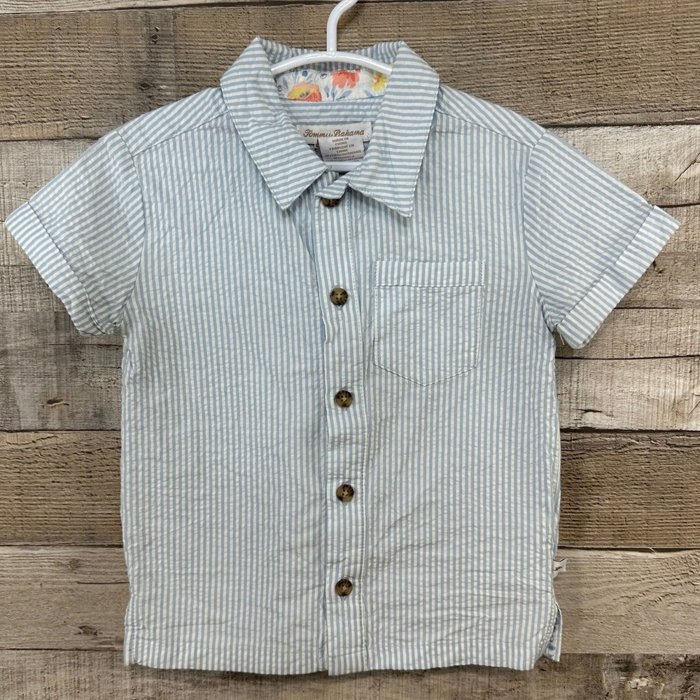 Tommy Bahama Boys Seersucker Button  Shirt Blue/White  Size 2T Nautical‎ Coastal